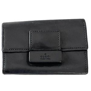 Gucci black leather black logo key wallet